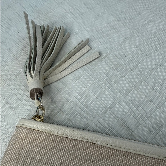 NEW Kate Spade Gia Larchmont Avenue Fabric Stripe Pouch Clutch Beige - Picture 7 of 11